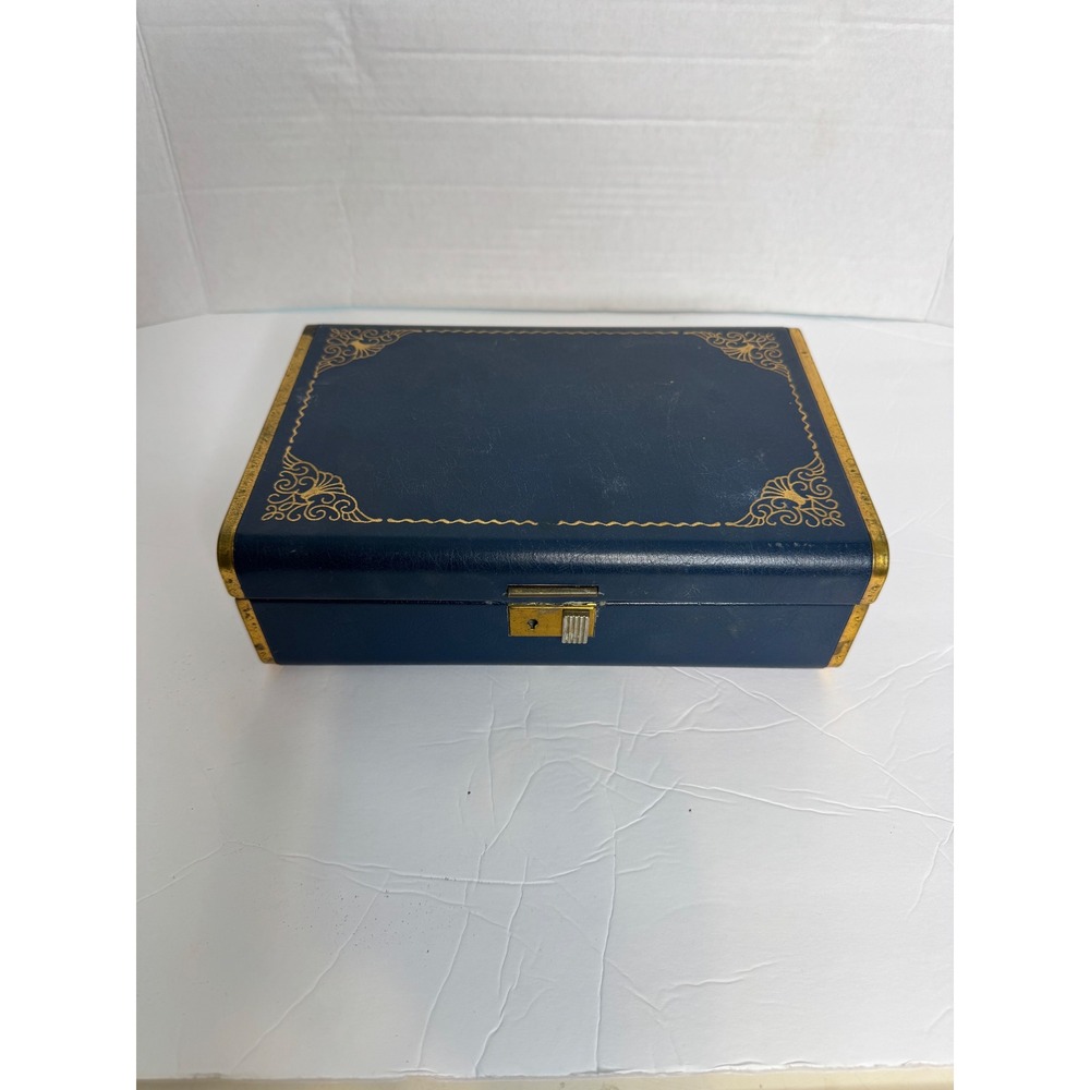 Vintage Farrington Jewelry Box Mid Century Blue Pink Velvet Two Tier 1950s 1960s